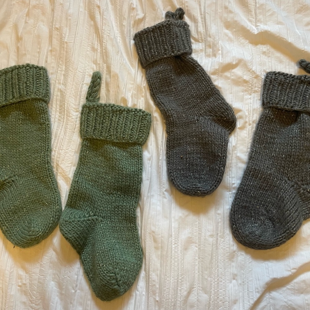 Set of 4 Christmas Stockings Target Gray & Green Tinsel Woven